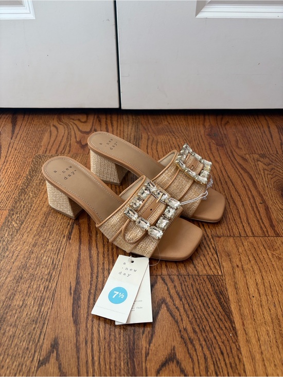 a new day Shoes - a new day Kathleen Tan Jeweled Block Heel Slide Sandals Size 7.5 New with Tags